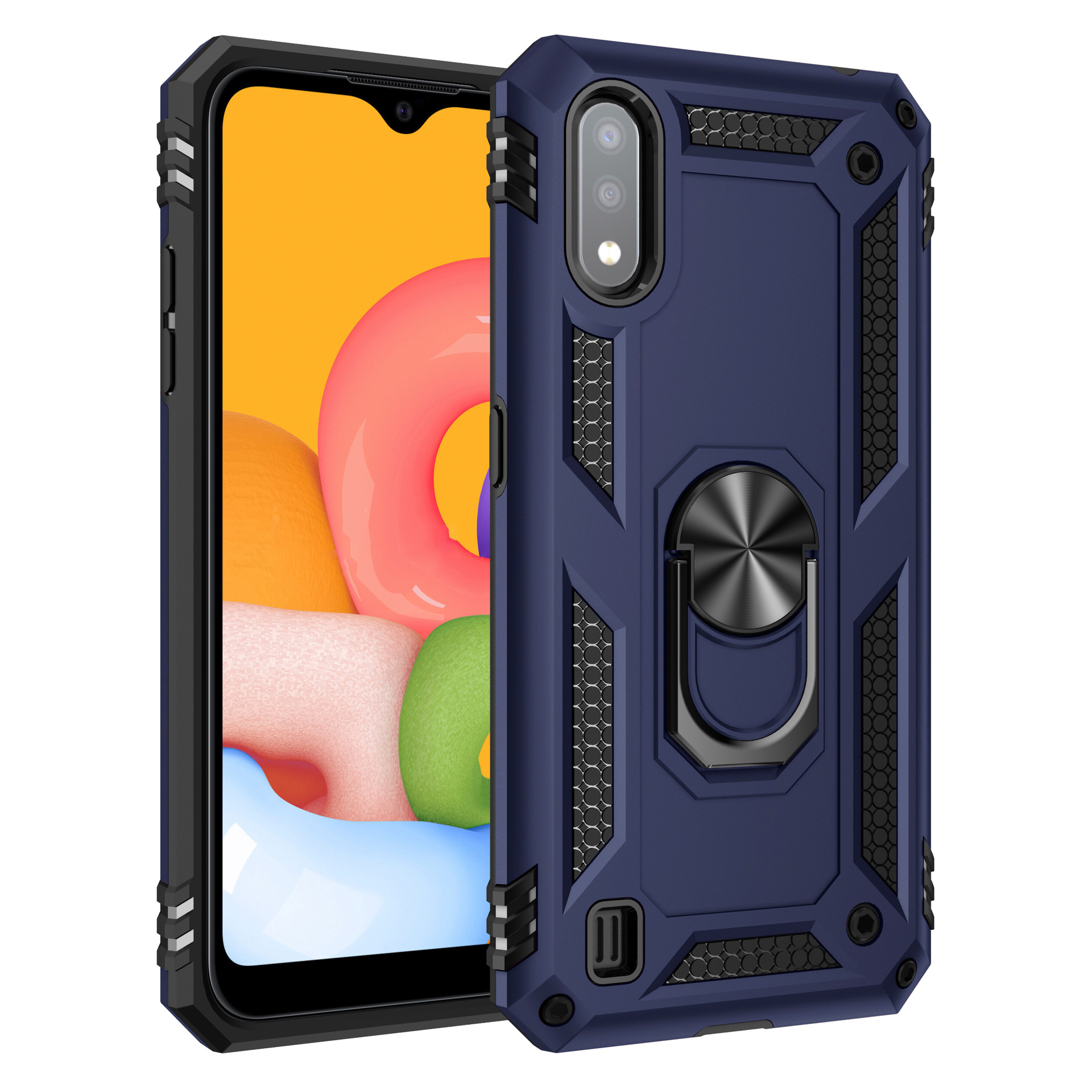 Samsung Galaxy A01 Tech Armor Ring Grip Case with Metal Plate (Navy Blue)